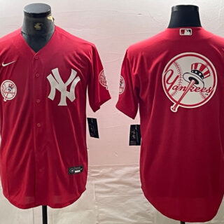 Men's New York Yankees Big Logo Red Cool Base Stitched Baseball Jersey