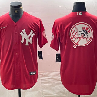 Men's New York Yankees Big Logo Red Cool Base Stitched Baseball Jersey
