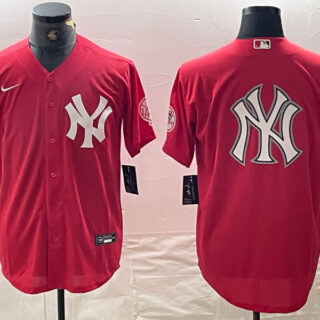 Men's New York Yankees Big Logo Red Cool Base Stitched Baseball Jersey