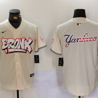 Men's New York Yankees Blank Cream The Bronx Graffiti V2 Vapor Limited Stitched Baseball Jerseys