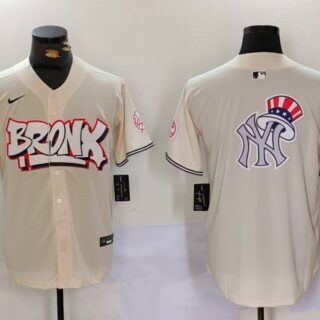 Men's New York Yankees Blank Cream The Bronx Graffiti V2 Vapor Limited Stitched Baseball Jerseys