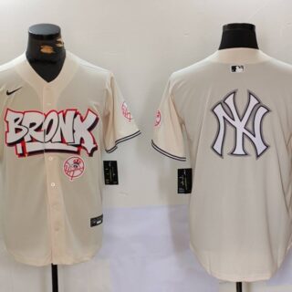 Men's New York Yankees Blank Cream The Bronx Graffiti V2 Vapor Limited Stitched Baseball Jerseys