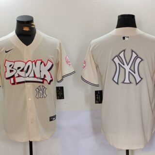 Men's New York Yankees Blank Cream The Bronx Graffiti V2 Vapor Limited Stitched Baseball Jerseys