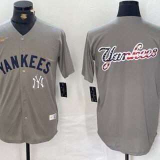 Men's New York Yankees Grey Team Big Logo Cool Base Stitched Baseball Jerseys