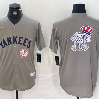 Men's New York Yankees Grey Team Big Logo Cool Base Stitched Baseball Jerseys