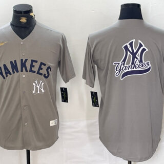 Men's New York Yankees Grey Team Big Logo Cool Base Stitched Baseball Jerseys