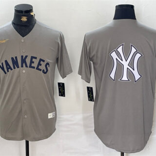 Men's New York Yankees Grey Team Big Logo Cool Base Stitched Baseball Jerseys