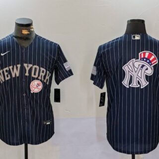 Men's New York Yankees Navy Team Big Logo Cool Base Stitched Baseball Jerseys