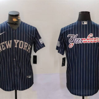 Men's New York Yankees Navy Team Big Logo Cool Base Stitched Baseball Jersey