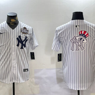 Men's New York Yankees White Team Big Logo 2024 World Series Home Limited Stitched Baseball Jerseys