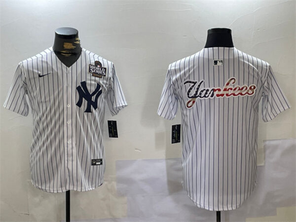 Men's New York Yankees White Team Big Logo 2024 World Series Home Limited Stitched Baseball Jerseys