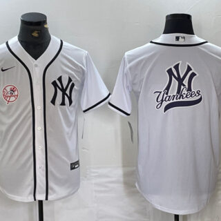 Men's New York Yankees White Team Big Logo Cool Base Stitched Baseball Jersey