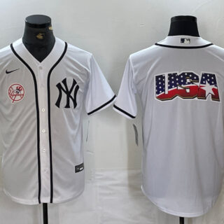 Men's New York Yankees White Team Big Logo Cool Base Stitched Baseball Jersey