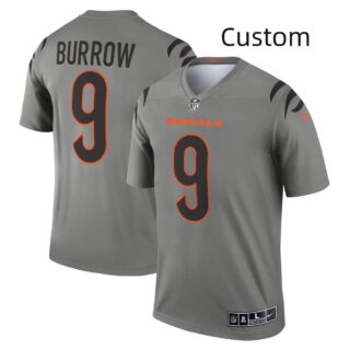 Men's Nike #9 Joe Burrow Gray Cincinnati Bengals Inverted Legend Jersey