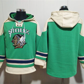 Men's North Dakota Fighting Hawks Blank Green Cream Lace-Up Pullover Hoodie