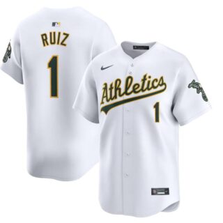 Men's Oakland Athletics #1 Esteury Ruiz White Home Limited Stitched Jersey