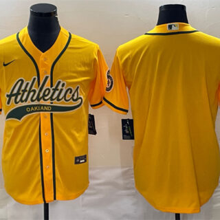 Men's Oakland Athletics Blank Yellow Cool Base Stitched Baseball Jersey