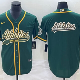Men's Oakland Athletics Green Team Big Logo Cool Base Stitched Baseball Jersey 002