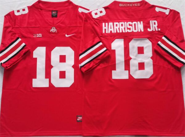 Men's Ohio State Buckeyes #18 Harrinson Jr Red Stitched Jersey