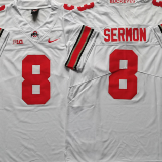 Men's Ohio State Buckeyes #8 Trey Sermon White Stitched NCAA Jersey
