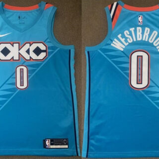 Men's Oklahoma City Thunder #0 Russell Westbrook Blue 2018 19 City Stitched Basketball Jersey