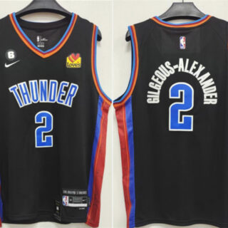 Men's Oklahoma City Thunder #2 Shai Gilgeous-Alexander Black With NO.6 Patch Stitched Basketball Jersey