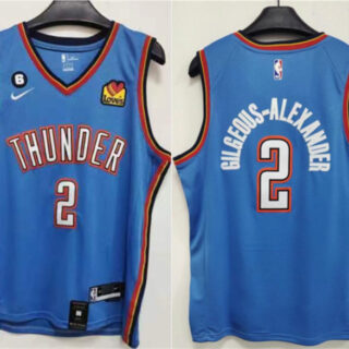 Men's Oklahoma City Thunder #2 Shai Gilgeous-Alexander Blue With NO.6 Patch Stitched Basketball Jersey