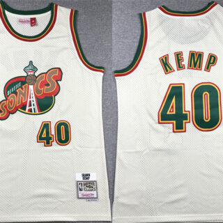 Men's Oklahoma City Thunder #40 Shawn Kemp Mitchell & Ness Cream SuperSonics Stitched Jersey