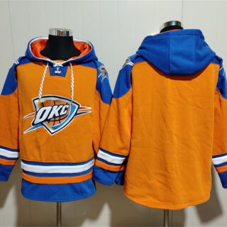 Men's Oklahoma City Thunder Blank Orange Blue Lace-Up Pullover Hoodie