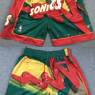 Men's Oklahoma City Thunder Green Yellow Red SuperSonics Shorts (Run Small)
