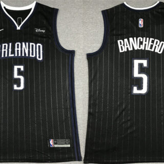 Men's Orlando Magic #5 Paolo Banchero Black With No.6 Patch Icon Edition Stitched Swingman Jersey