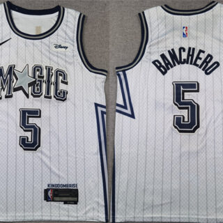 Men's Orlando Magic #5 Paolo Banchero Silver 2024-25 City Edition Stitched Basketball Jersey