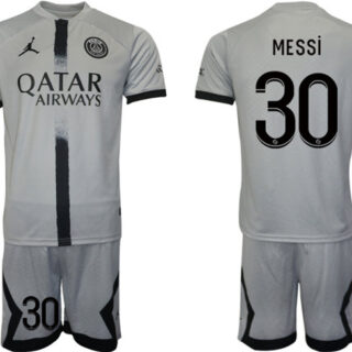 Men's Paris Saint-Germain #30 Lionel Messi 2023 Gray Soccer Jersey Suit