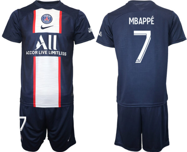 Men's Paris Saint-Germain #7 Mbappe 2023 Navy Home Soccer Jersey Suit 1