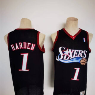 Men's Philadelphia 76ers #1 James Harden Mitchell & Ness Black Classics Stitched Basketball Jersey