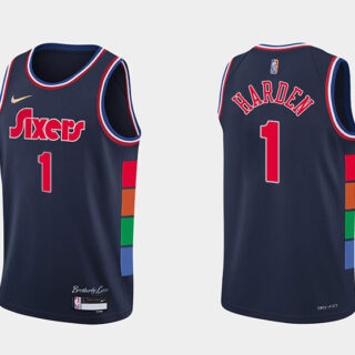 Men's Philadelphia 76ers #1 James Harden Navy City Edition Swingman Stitched Jersey