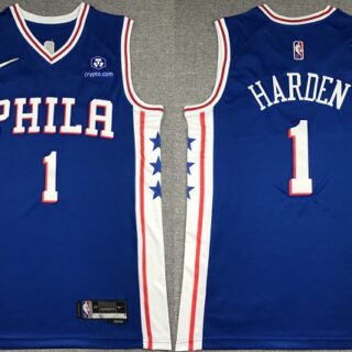 Men's Philadelphia 76ers #1 James Harden Royal 75th Anniversary Icon Edition Swingman Stitched Jersey