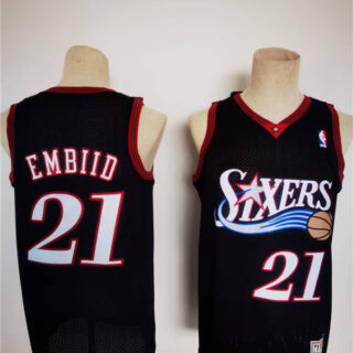 Men's Philadelphia 76ers #21 Joel Embiid Mitchell & Ness Black Classics Stitched Basketball Jersey
