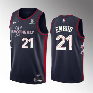 Men's Philadelphia 76ers #21 Joel Embiid Navy 2023 24 City Edition Stitched Basketball Jersey