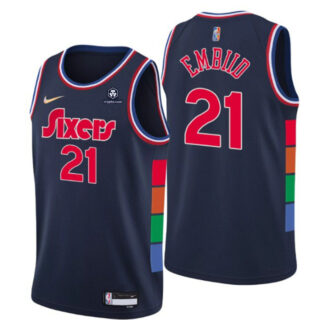 Men's Philadelphia 76ers #21 Joel Embiid Navy Icon Edition 75th Anniversary Stitched Swingman Jersey