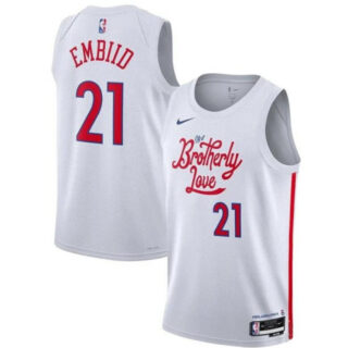 Men's Philadelphia 76ers #21 Joel Embiid White 2022 23 City Edition Stitched Basketball Jersey
