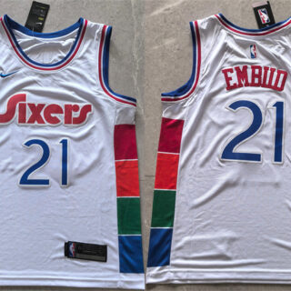 Men's Philadelphia 76ers #21 Joel Embiid White 2024 25 City Edition Stitched Jersey