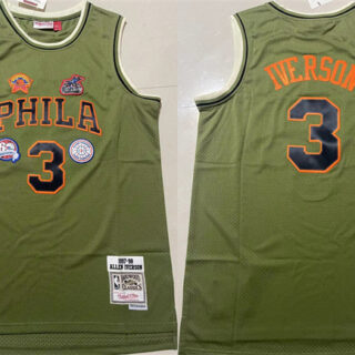 Men's Philadelphia 76ers #3 Allen Iverson Green 1997-98 Throwback Stitched Basketball Jersey