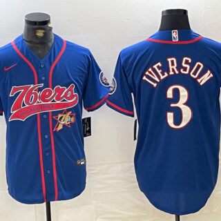 Men's Philadelphia 76ers #3 Allen Iverson Royal Cool Base Stitched Baseball Jersey