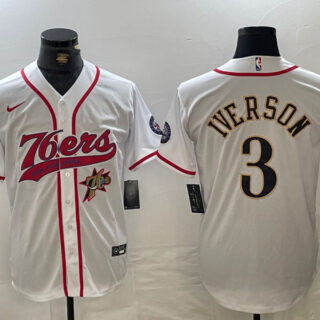 Men's Philadelphia 76ers #3 Allen Iverson White Cool Base Stitched Baseball Jerseys
