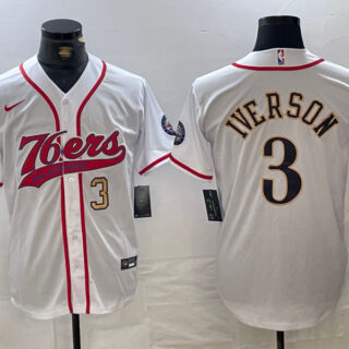 Men's Philadelphia 76ers #3 Allen Iverson White Cool Base Stitched Baseball Jerseys
