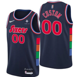 Men's Philadelphia 76ers Active Player Custom 2021 22 City Edition Navy 75th Anniversary Stitched Swingman Jersey