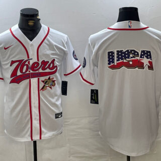 Men's Philadelphia 76ers Blank White Cool Base Stitched Baseball Jersey
