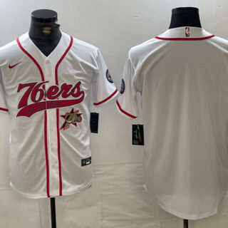 Men's Philadelphia 76ers Team Big Logo White Cool Base Stitched Baseball Jerseys
