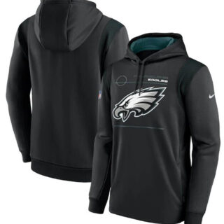 Men's Philadelphia Eagles 2021 Black Sideline Logo Performance Pullover Hoodie